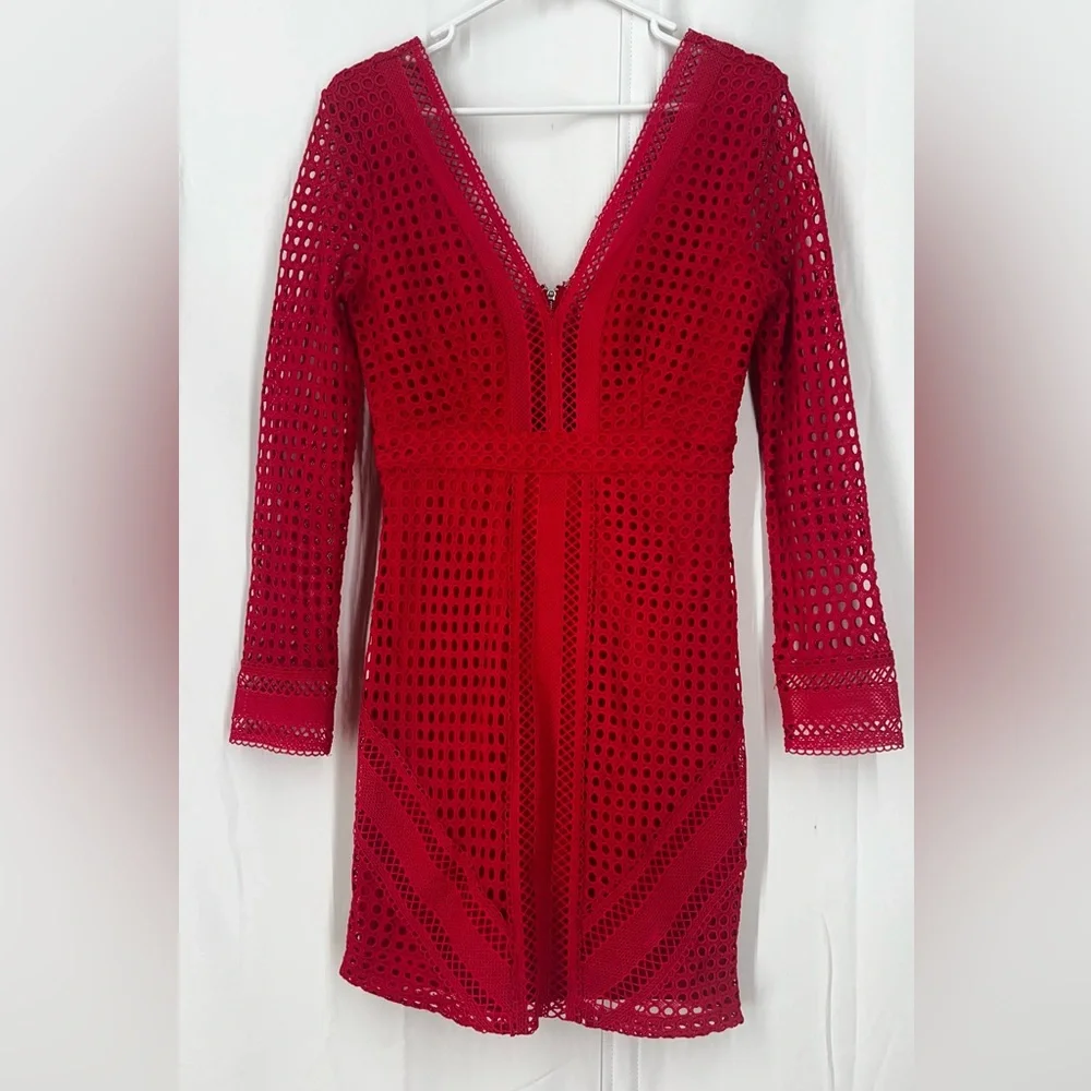Astr The Label Mesh Body-Con Red Dress women’s size S - Picture 2 of 11